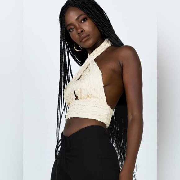 Princess Poly CHAYSE TOP BEIGE Halter cropped stretch deep V Size 12 NEW NWT - Picture 4 of 13